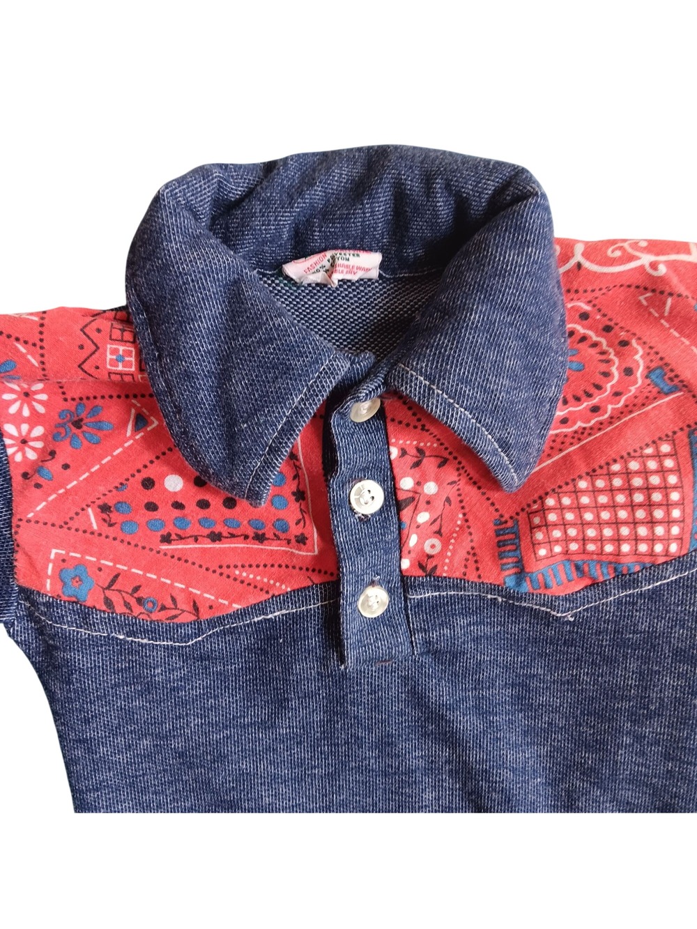 True Vintage Boys 3T 1960's Western Stretch KNit Bandana Print Polo Collar USA